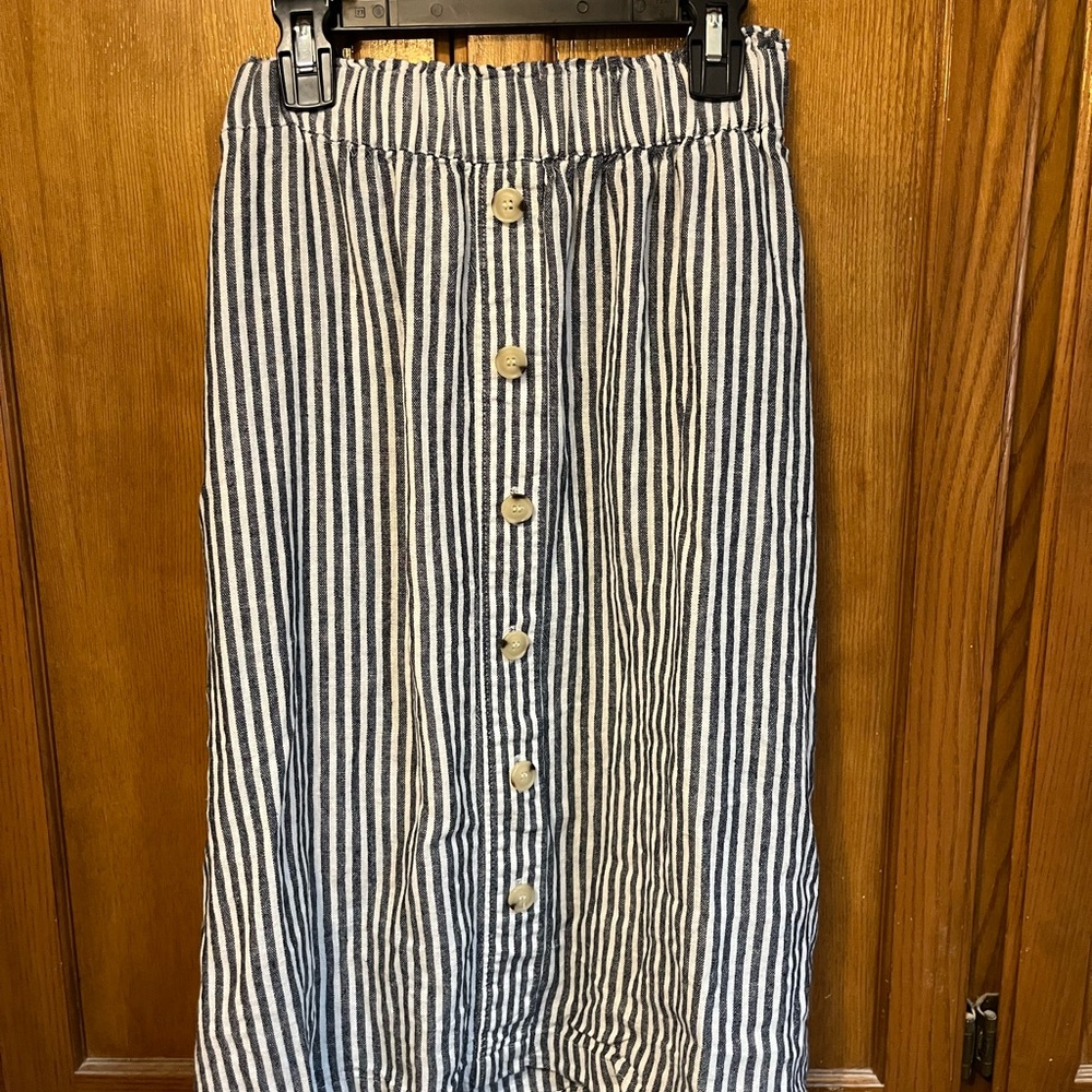 Striped Blue and White Button-Down Skirt